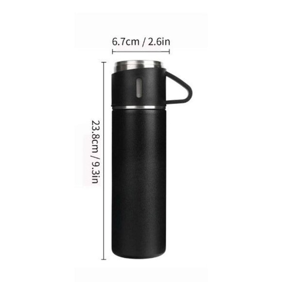 Flask Thermos Black Insulated Stainless Steel Gift Set 6 - 12 Hours Hot Cold - Picture 2 of 3